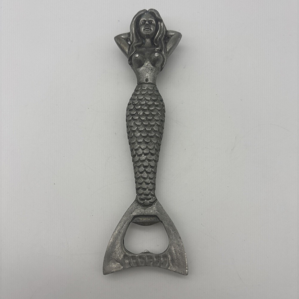 Mermaid Tail Bottle Opener Hand Held (Pewter?) Nautical Antique Style  7"